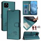 For Google Pixel 5 Cat Rat Embossed Pattern RFID Leather Phone Case with Lanyard(Peacock Green) - 1