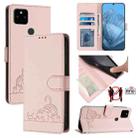 For Google Pixel 5a 5G Cat Rat Embossed Pattern RFID Leather Phone Case with Lanyard(Pink) - 1