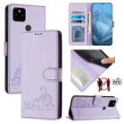 For Google Pixel 5a 5G Cat Rat Embossed Pattern RFID Leather Phone Case with Lanyard(Purple) - 1