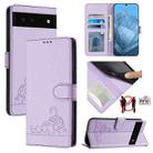 For Google Pixel 6 Cat Rat Embossed Pattern RFID Leather Phone Case with Lanyard(Purple) - 1