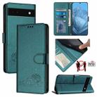 For Google Pixel 6a Cat Rat Embossed Pattern RFID Leather Phone Case with Lanyard(Peacock Green) - 1