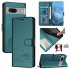 For Google Pixel 7 5G Cat Rat Embossed Pattern RFID Leather Phone Case with Lanyard(Peacock Green) - 1