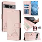 For Google Pixel 7 Pro 5G Cat Rat Embossed Pattern RFID Leather Phone Case with Lanyard(Pink) - 1