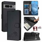 For Google Pixel 7 Pro 5G Cat Rat Embossed Pattern RFID Leather Phone Case with Lanyard(Black) - 1