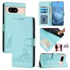 For Google Pixel 8 Cat Rat Embossed Pattern RFID Leather Phone Case with Lanyard(Mint Green) - 1