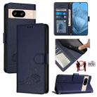 For Google Pixel 8 Cat Rat Embossed Pattern RFID Leather Phone Case with Lanyard(Blue) - 1