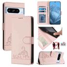 For Google Pixel 8 Pro Cat Rat Embossed Pattern RFID Leather Phone Case with Lanyard(Pink) - 1