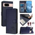 For Google Pixel 8a Cat Rat Embossed Pattern RFID Leather Phone Case with Lanyard(Blue) - 1
