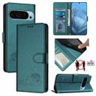 For Google Pixel 9 Pro 5G Cat Rat Embossed Pattern RFID Leather Phone Case with Lanyard(Peacock Green) - 1