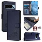 For Google Pixel 9 Pro 5G Cat Rat Embossed Pattern RFID Leather Phone Case with Lanyard(Blue) - 1