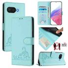 For Google Pixel 9a Cat Rat Embossed Pattern RFID Leather Phone Case with Lanyard(Mint Green) - 1