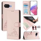 For Google Pixel 9a Cat Rat Embossed Pattern RFID Leather Phone Case with Lanyard(Pink) - 1