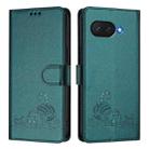 For Google Pixel 9a Cat Rat Embossed Pattern RFID Leather Phone Case with Lanyard(Peacock Green) - 2