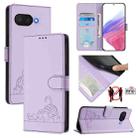 For Google Pixel 9a Cat Rat Embossed Pattern RFID Leather Phone Case with Lanyard(Purple) - 1