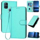 For OnePlus Nord N10 5G YX0070 Carbon Fiber Buckle Leather Phone Case with Lanyard(Light Blue) - 1