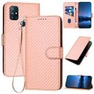 For OnePlus Nord N10 5G YX0070 Carbon Fiber Buckle Leather Phone Case with Lanyard(Pink) - 1