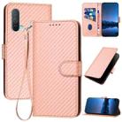 For OnePlus Nord CE 5G YX0070 Carbon Fiber Buckle Leather Phone Case with Lanyard(Pink) - 1