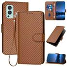 For OnePlus Nord 2 5G YX0070 Carbon Fiber Buckle Leather Phone Case with Lanyard(Coffee) - 1