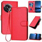 For OnePlus 12 YX0070 Carbon Fiber Buckle Leather Phone Case with Lanyard(Red) - 1