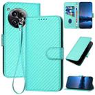 For OnePlus 12 YX0070 Carbon Fiber Buckle Leather Phone Case with Lanyard(Light Blue) - 1