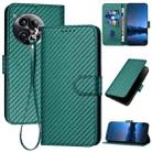 For OnePlus 12 YX0070 Carbon Fiber Buckle Leather Phone Case with Lanyard(Dark Green) - 1