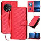 For OnePlus 11 YX0070 Carbon Fiber Buckle Leather Phone Case with Lanyard(Red) - 1