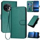 For OnePlus 11 YX0070 Carbon Fiber Buckle Leather Phone Case with Lanyard(Dark Green) - 1