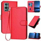 For OnePlus 9 Pro YX0070 Carbon Fiber Buckle Leather Phone Case with Lanyard(Red) - 1