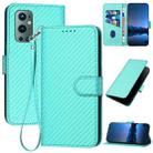 For OnePlus 9 Pro YX0070 Carbon Fiber Buckle Leather Phone Case with Lanyard(Light Blue) - 1