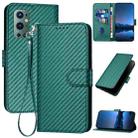 For OnePlus 9 Pro YX0070 Carbon Fiber Buckle Leather Phone Case with Lanyard(Dark Green) - 1