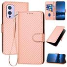 For OnePlus 9 YX0070 Carbon Fiber Buckle Leather Phone Case with Lanyard(Pink) - 1