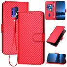 For OnePlus 8 Pro YX0070 Carbon Fiber Buckle Leather Phone Case with Lanyard(Red) - 1