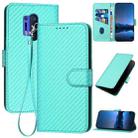 For OnePlus 8 Pro YX0070 Carbon Fiber Buckle Leather Phone Case with Lanyard(Light Blue) - 1