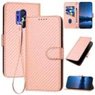 For OnePlus 8 Pro YX0070 Carbon Fiber Buckle Leather Phone Case with Lanyard(Pink) - 1
