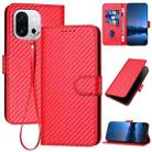 For OnePlus 13T YX0070 Carbon Fiber Buckle Leather Phone Case with Lanyard(Red) - 1
