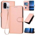 For OnePlus 13T YX0070 Carbon Fiber Buckle Leather Phone Case with Lanyard(Pink) - 1