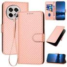 For OnePlus Ace 5 / 13R Global YX0070 Carbon Fiber Buckle Leather Phone Case with Lanyard(Pink) - 1