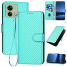 For Motorola Edge 40 YX0070 Carbon Fiber Buckle Leather Phone Case with Lanyard(Light Blue) - 1