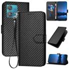 For Motorola Edge 40 Neo 5G YX0070 Carbon Fiber Buckle Leather Phone Case with Lanyard(Black) - 1