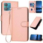 For Motorola Edge 40 Neo 5G YX0070 Carbon Fiber Buckle Leather Phone Case with Lanyard(Pink) - 1