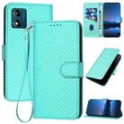 For Motorola Moto E13 YX0070 Carbon Fiber Buckle Leather Phone Case with Lanyard(Light Blue) - 1