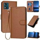 For Motorola Moto E13 YX0070 Carbon Fiber Buckle Leather Phone Case with Lanyard(Coffee) - 1