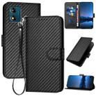 For Motorola Moto E13 YX0070 Carbon Fiber Buckle Leather Phone Case with Lanyard(Black) - 1