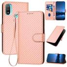 For Motorola Moto E20 YX0070 Carbon Fiber Buckle Leather Phone Case with Lanyard(Pink) - 1