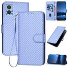 For Motorola Moto E22 YX0070 Carbon Fiber Buckle Leather Phone Case with Lanyard(Light Purple) - 1