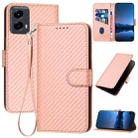 For Motorola Moto G 5G 2024 YX0070 Carbon Fiber Buckle Leather Phone Case with Lanyard(Pink) - 1