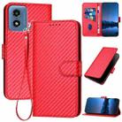 For Motorola Moto G Play 4G 2024 YX0070 Carbon Fiber Buckle Leather Phone Case with Lanyard(Red) - 1