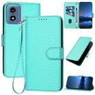 For Motorola Moto G Play 4G 2024 YX0070 Carbon Fiber Buckle Leather Phone Case with Lanyard(Light Blue) - 1