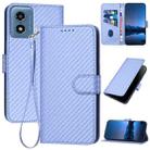 For Motorola Moto G Play 4G 2024 YX0070 Carbon Fiber Buckle Leather Phone Case with Lanyard(Light Purple) - 1