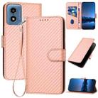 For Motorola Moto G Play 4G 2024 YX0070 Carbon Fiber Buckle Leather Phone Case with Lanyard(Pink) - 1